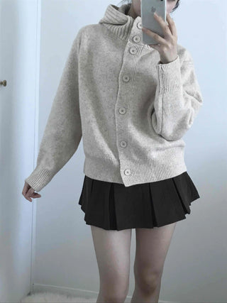 Adele Shoulder Cut Wide Turtleneck Oversized Knit Cardigan
