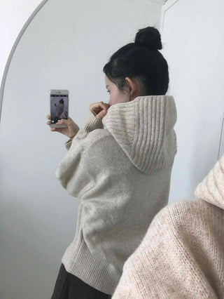 Adele Shoulder Cut Wide Turtleneck Oversized Knit Cardigan