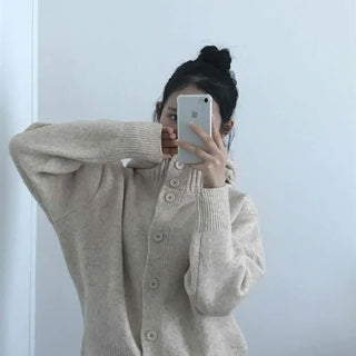 Adele Shoulder Cut Wide Turtleneck Oversized Knit Cardigan