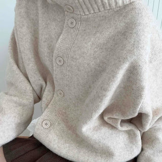 Adele Shoulder Cut Wide Turtleneck Oversized Knit Cardigan