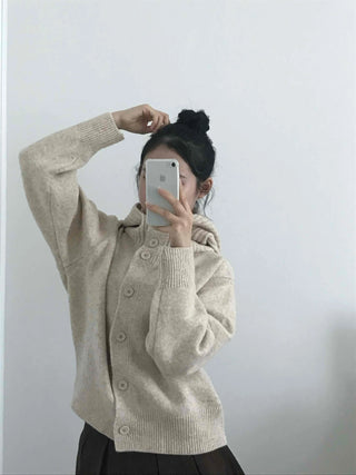 Adele Shoulder Cut Wide Turtleneck Oversized Knit Cardigan