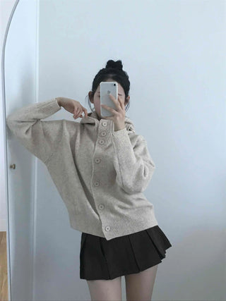 Adele Shoulder Cut Wide Turtleneck Oversized Knit Cardigan