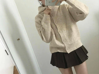 Adele Shoulder Cut Wide Turtleneck Oversized Knit Cardigan