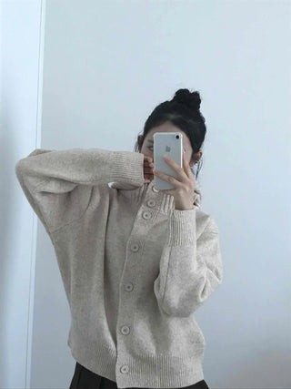 Adele Shoulder Cut Wide Turtleneck Oversized Knit Cardigan
