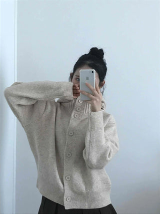 Adele Shoulder Cut Wide Turtleneck Oversized Knit Cardigan