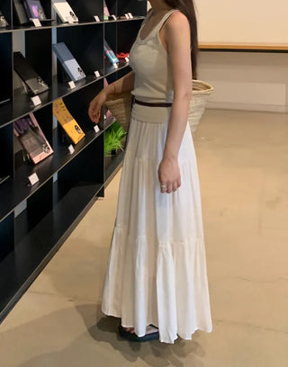 Fubi Flowy Tiered Maxi Long Skirt