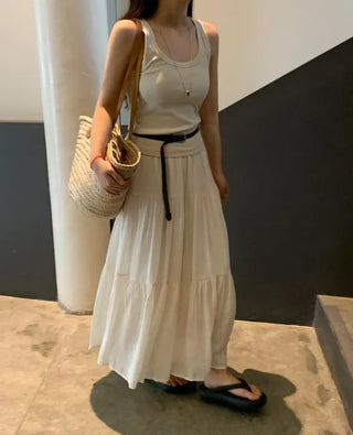 Fubi Flowy Tiered Maxi Long Skirt