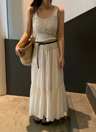 Fubi Flowy Tiered Maxi Long Skirt
