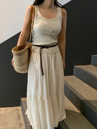 Fubi Flowy Tiered Maxi Long Skirt