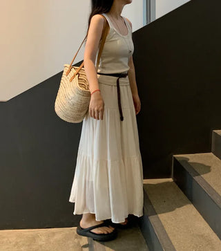 Fubi Flowy Tiered Maxi Long Skirt