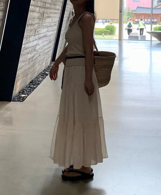 Fubi Flowy Tiered Maxi Long Skirt