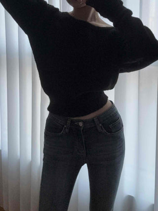 Glam Diagonal Drop Wide Neck Balloon Fit Knit