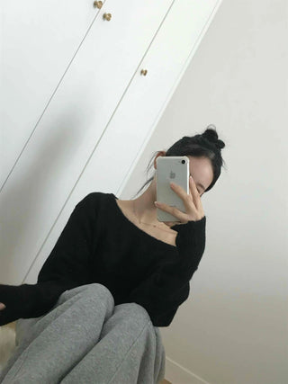 Glam Diagonal Drop Wide Neck Balloon Fit Knit