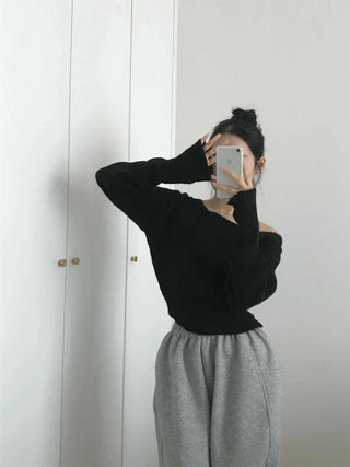 Glam Diagonal Drop Wide Neck Balloon Fit Knit