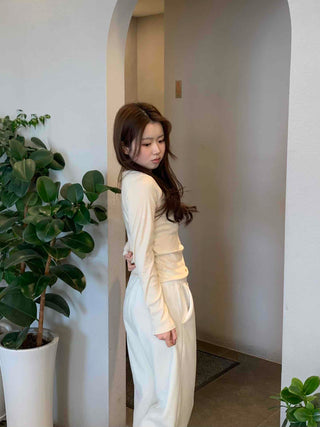 Velour Drop Shoulder V-Neck Loose Fit Long Sleeve T-Shirt