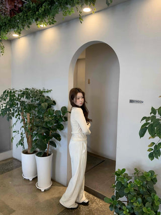 Velour Drop Shoulder V-Neck Loose Fit Long Sleeve T-Shirt