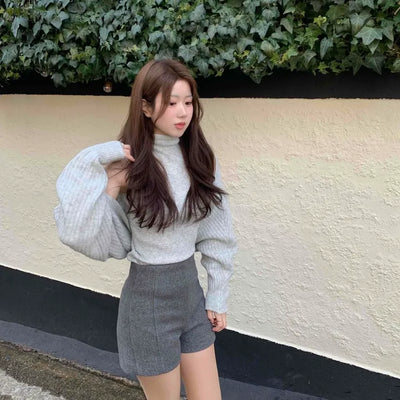 Herringbone Slit Slim Fit High-Waisted Shorts