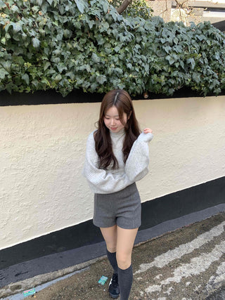 Herringbone Slit Slim Fit High-Waisted Shorts
