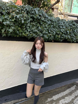 Herringbone Slit Slim Fit High-Waisted Shorts