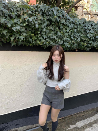Herringbone Slit Slim Fit High-Waisted Shorts
