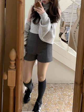 Herringbone Slit Slim Fit High-Waisted Shorts