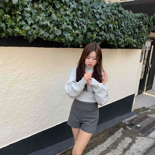 Herringbone Slit Slim Fit High-Waisted Shorts