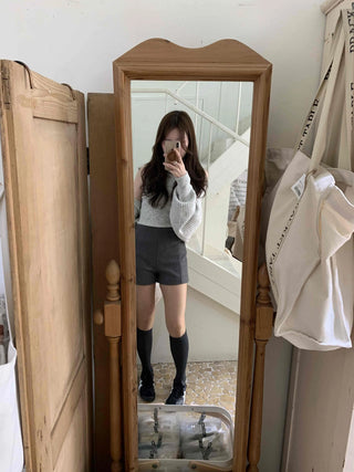 Herringbone Slit Slim Fit High-Waisted Shorts
