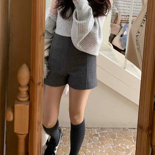Herringbone Slit Slim Fit High-Waisted Shorts