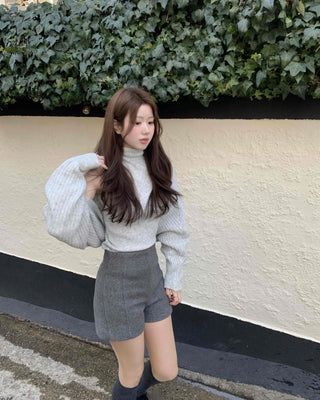 Herringbone Slit Slim Fit High-Waisted Shorts