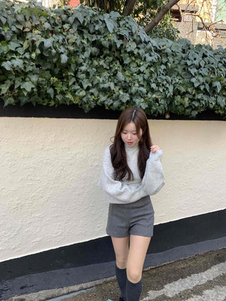 Herringbone Slit Slim Fit High-Waisted Shorts