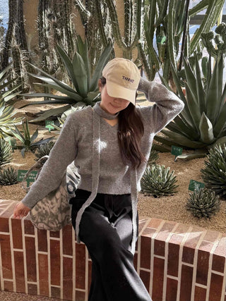 Cozy Hooded Loose Fit V-Neck Knit