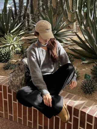Cozy Hooded Loose Fit V-Neck Knit