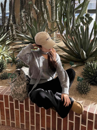 Cozy Hooded Loose Fit V-Neck Knit