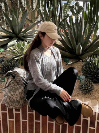 Cozy Hooded Loose Fit V-Neck Knit