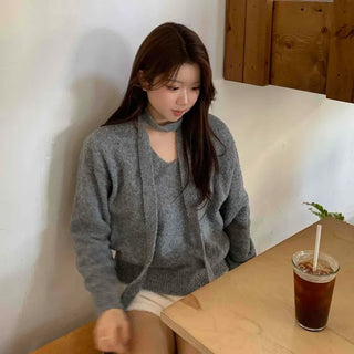 Cozy Hooded Loose Fit V-Neck Knit