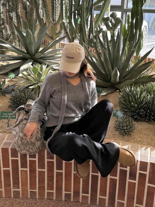 Cozy Hooded Loose Fit V-Neck Knit