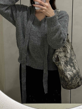 Cozy Hooded Loose Fit V-Neck Knit
