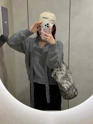 Cozy Hooded Loose Fit V-Neck Knit