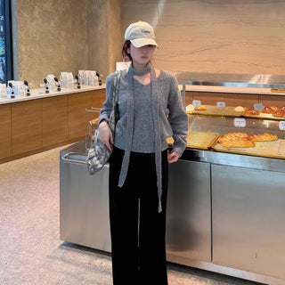 Cozy Hooded Loose Fit V-Neck Knit