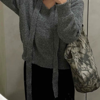 Cozy Hooded Loose Fit V-Neck Knit