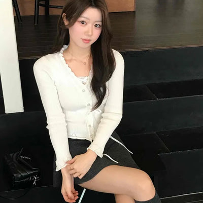Soft delicate fit gold button cropped cardigan