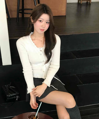 Soft delicate fit gold button cropped cardigan