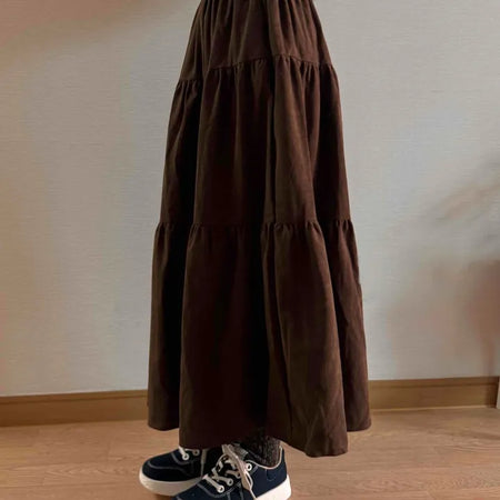 Asymmetrical Cut Elastic Waist A-Line Maxi Skirt