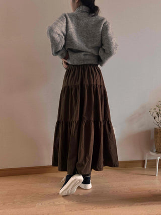 Asymmetrical Cut Elastic Waist A-Line Maxi Skirt