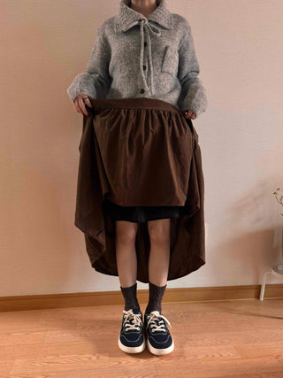 Asymmetrical Cut Elastic Waist A-Line Maxi Skirt