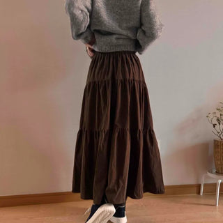 Asymmetrical Cut Elastic Waist A-Line Maxi Skirt