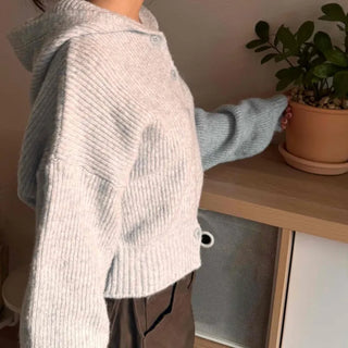 Open Collar Wide Sleeve Cropped Knit Cardigan