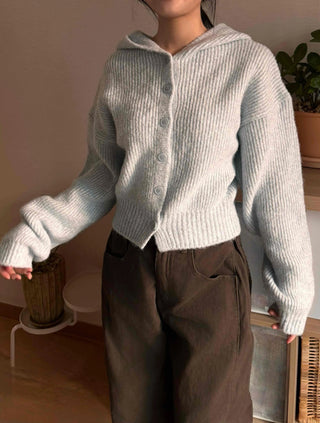 Open Collar Wide Sleeve Cropped Knit Cardigan
