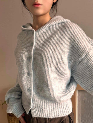 Open Collar Wide Sleeve Cropped Knit Cardigan