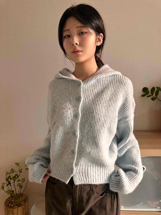 Open Collar Wide Sleeve Cropped Knit Cardigan